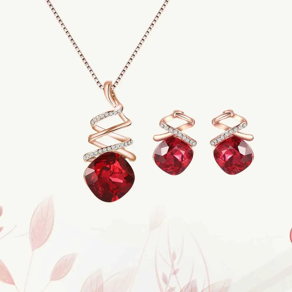 1 Satz Halsband-Halsketten-Ohrring-Set, rot, baumelnd, Strass, Damenschmuck, Modeaccessoires, Geschenk, stilvolles Design, hochwertiges Material