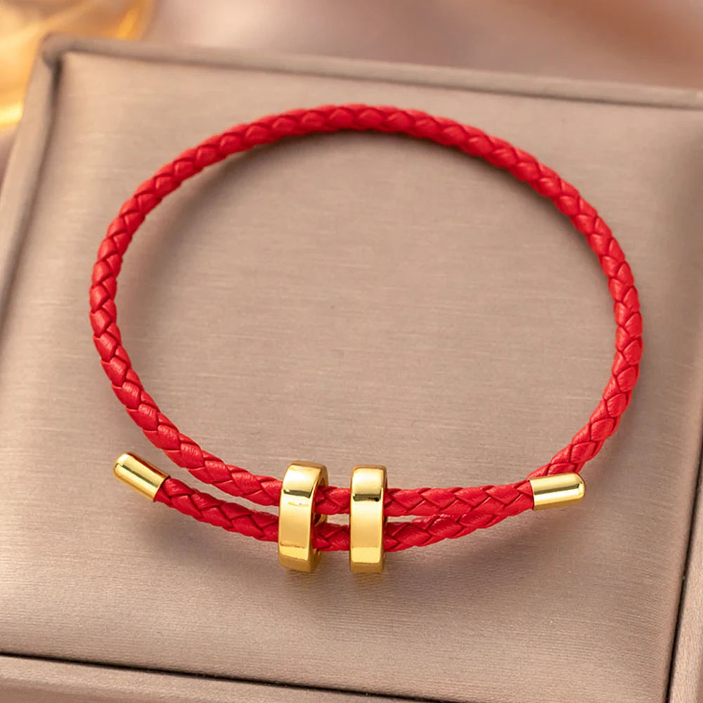 Trendige Armbänder mit rotem Faden für Damen und Herren, Edelstahl, geflochtenes Seil, verstellbares Charm-Armband, Unisex-Schmuck