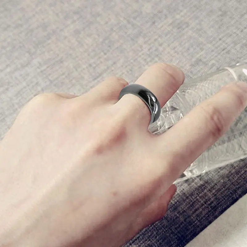 1pc natürliche Hämatit Steinringe für Frauen Männer Mode flache einfache Ring Paar Schmuck Geschenk Hochzeit Weihnachten Liebhaber Ringe
