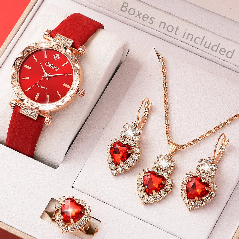 Damenuhren 5-teiliges Set Luxus Strass Damenmode Elegante Armbanduhr Quarzuhr für Mädchen Armbanduhr Armband Geschenk