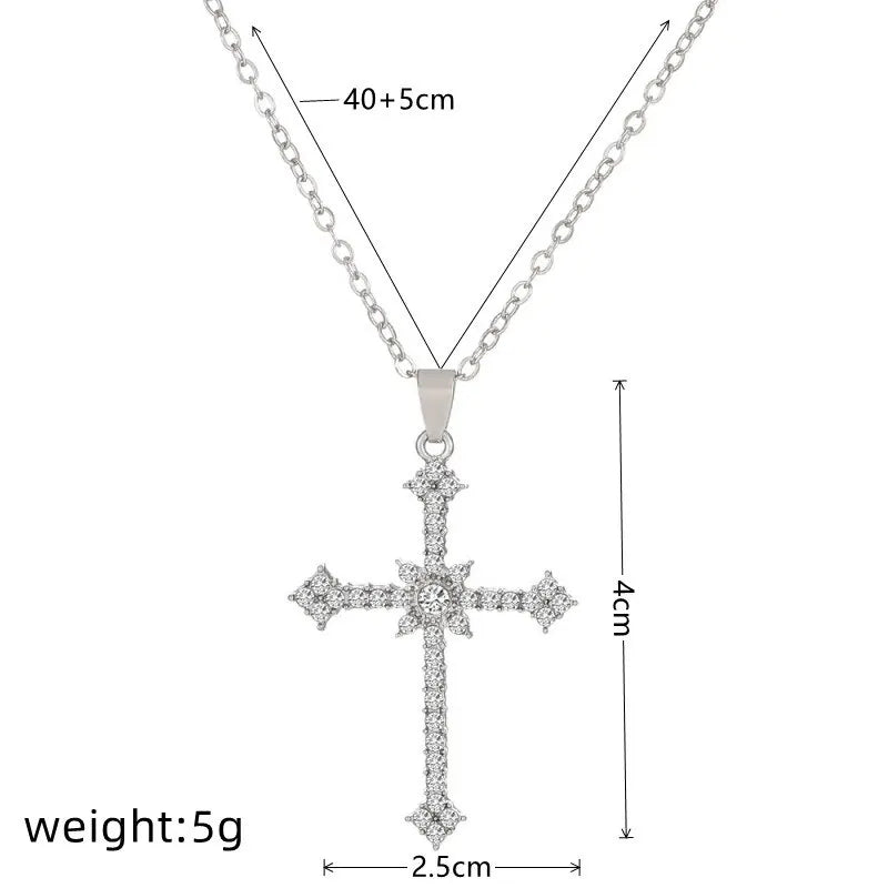 1 stücke Nachahmung Weiß Gold-farbe Halskette Damen Kalten Wind Voller Diamanten Stern Mango Glänzende Kreuz Anhänger schmuck