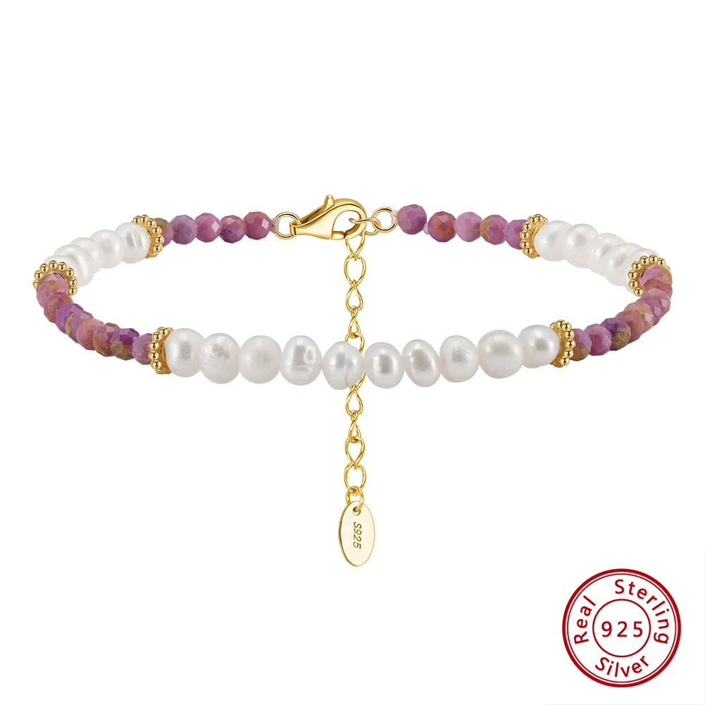 ORSA JEWELS Armband mit natürlichen Süßwasserperlen und lila Glimmer für Frauen und Mädchen, minimalistischer 14-karätiger vergoldeter Kettenschmuck MPB02