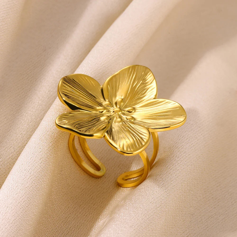 Minimalistische Textur Edelstahl Geometrische Ringe für Frauen Gold Farbe Öffnung Paar Ring Ästhetische Hochzeit Weihnachten Schmuck