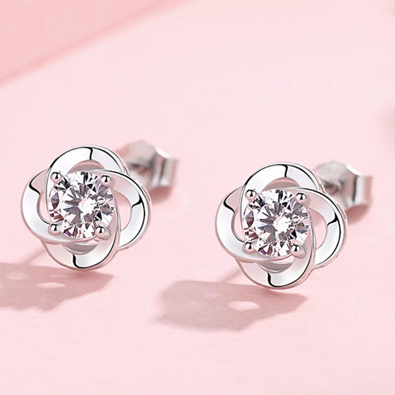 Nadelohrringe aus 925er-Sterlingsilber, modischer, hochwertiger Schmuck, zweireihiger Kristallzirkon, runder Ohrstecker