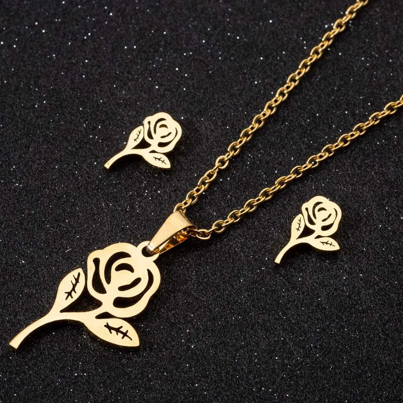 Set Schmuck Edelstahl Frau Boho Vintage Monstera Blätter Blume Pflanze Diy Anhänger Charms Ohrringe Und Halskette Set