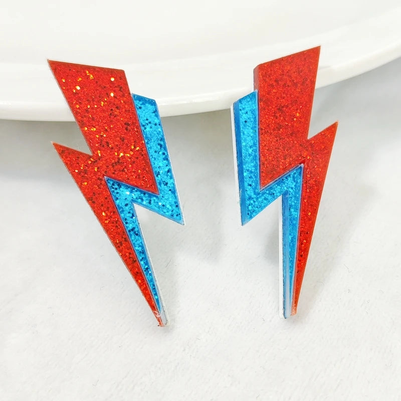 KUGUYS Zweifarbige Blitz-Ohrstecker für Damen, glitzernder Spiegel, Neon-Acryl, Strandschmuck, Sommer-Accessoires