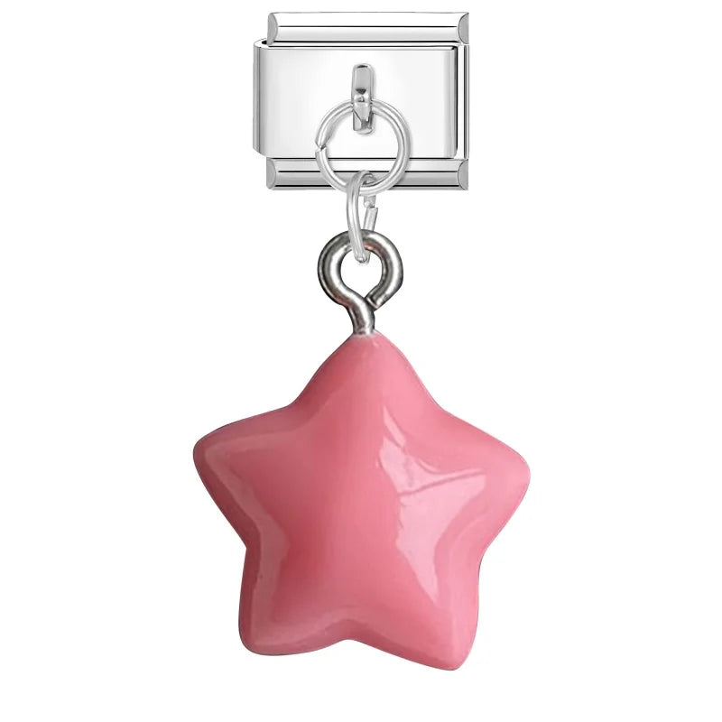 Lila Rosa Blau Schleife Knoten Herz Muschel Muschel Anhänger Italienischer Charm Link Fit 9MM Armband Edelstahl Männer Frauen DIY Herstellung