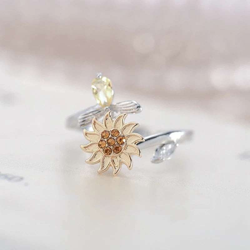 Titan Edelstahl Ring Für Frauen Drehen Rotierenden Angst Zappeln Einstellbare Ringe Silber Farbe Schmuck Schöne Blume Biene