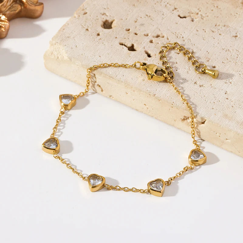GANEMLY 316L Edelstahl Glänzende Herz Zirkon Halskette Armband Ohrringe Set Für Frauen Mode Luxus Wasserdicht Schmuck Set