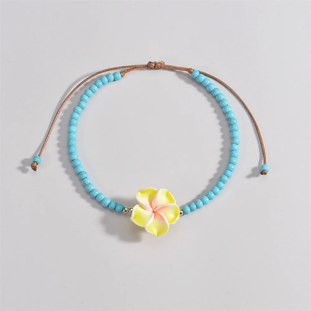 Boho Kirsche Blume Fußkettchen für Frauen Perlen Seil Ketten verstellbare Knöchel Armband Strand Schmuck Sommerferien Zubehör