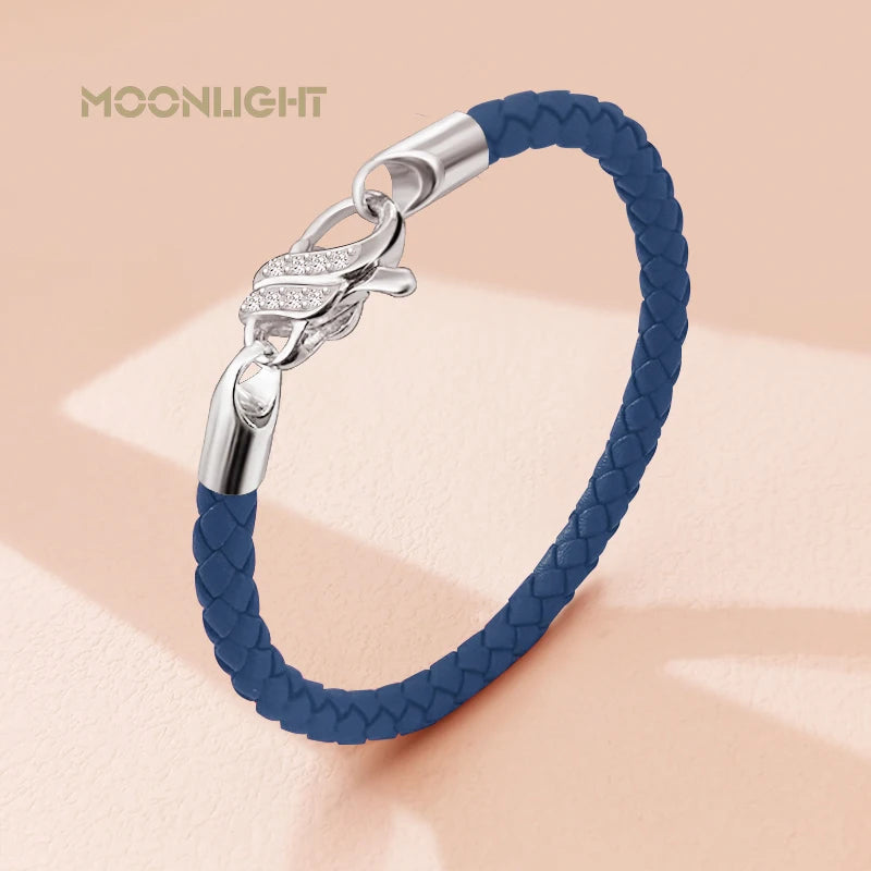 Neues Design S925 Sterling Silber Armband für Frauen Zirkonia Charme Geflochtenes Lederarmband Weiblichen Schmuck Weihnachtsgeschenk