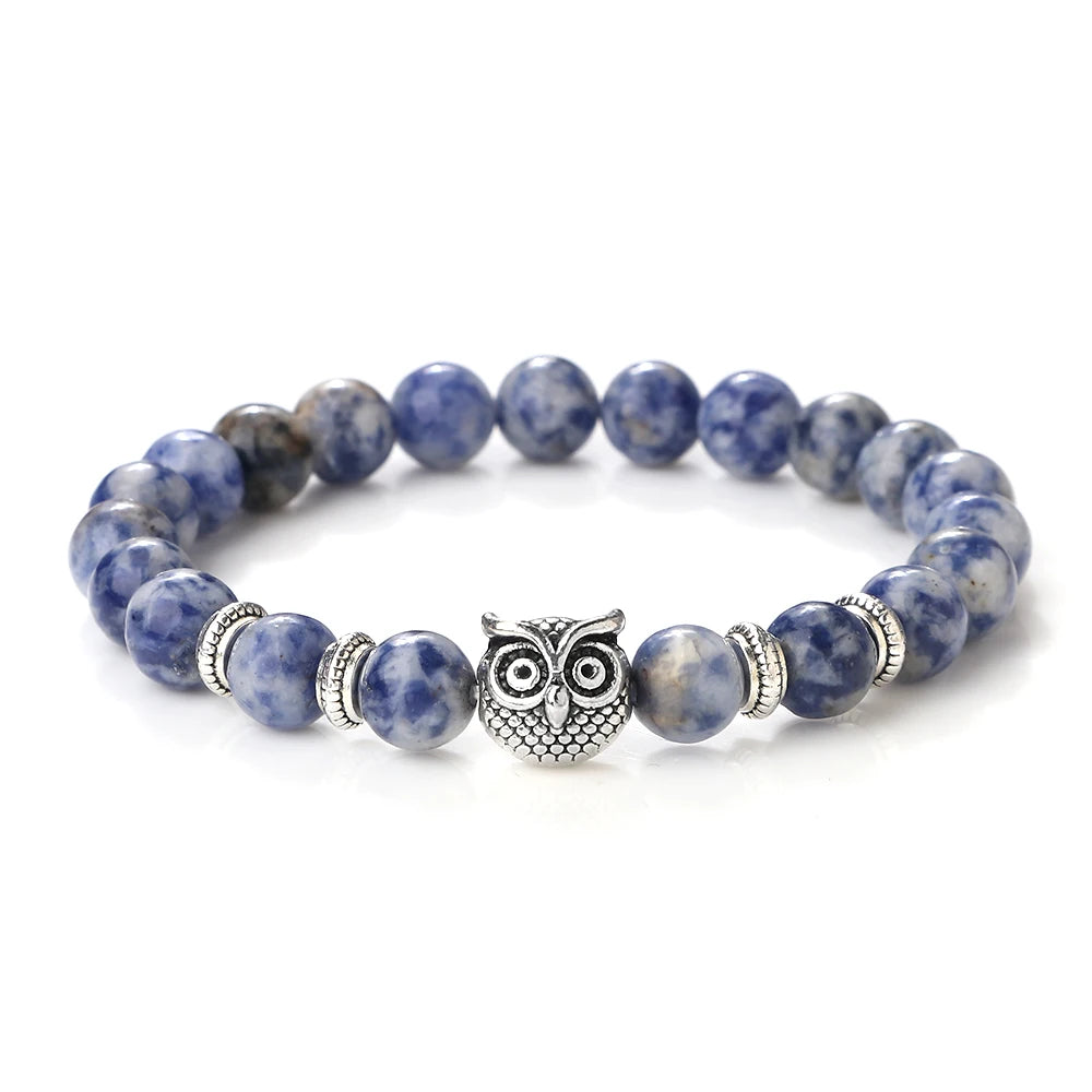 Natürliche Stein Perlen Eule Armbänder Malachit Rock Lava Armreifen Charme Strang Elastische Energie Yoga Buddha Schmuck Für Frauen Männer