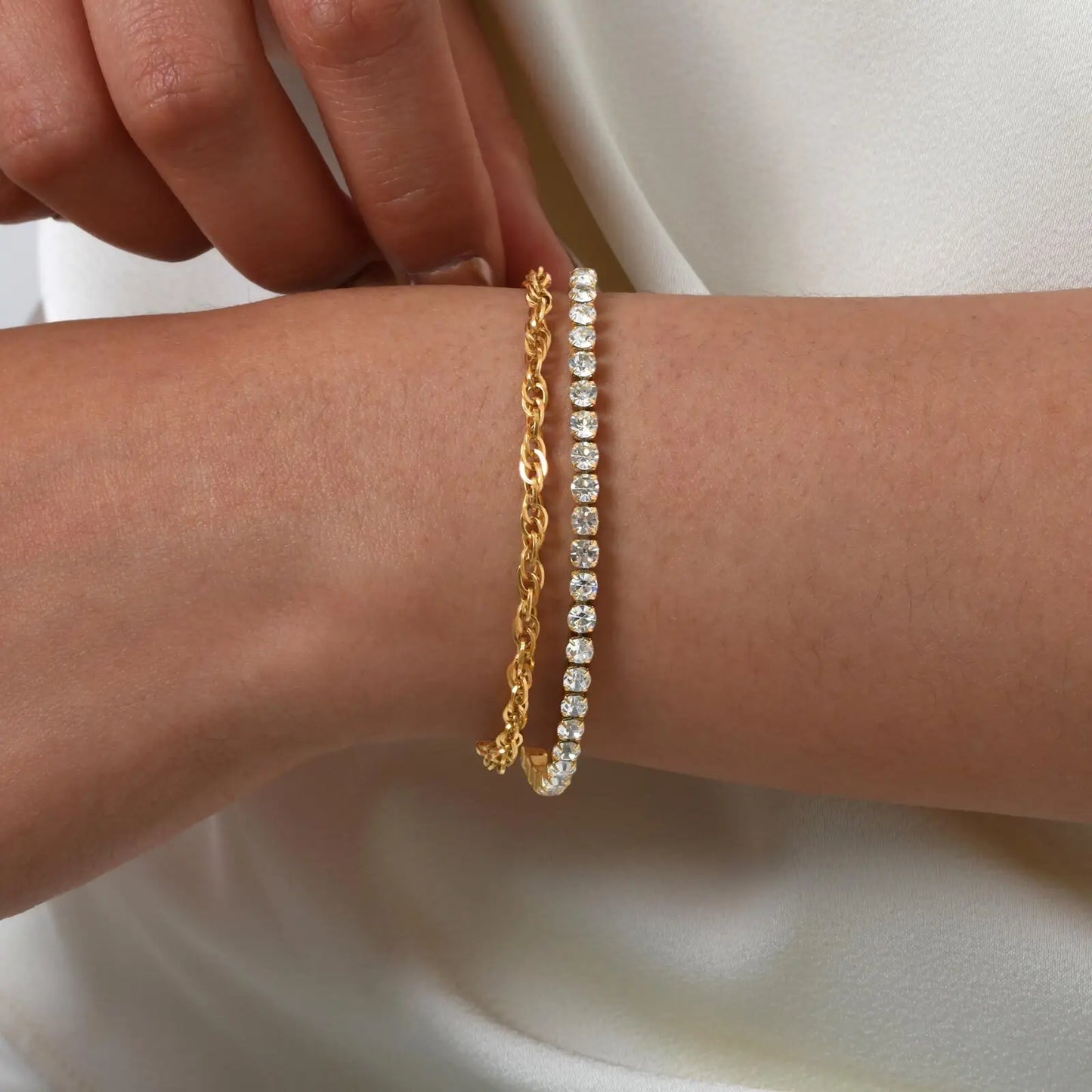 Vnox Edelstahl Zirkonia Kette Armband Für Frauen Doppel Schicht Twist Kette Charm Armband Luxus Schmuck Mädchen Geschenke
