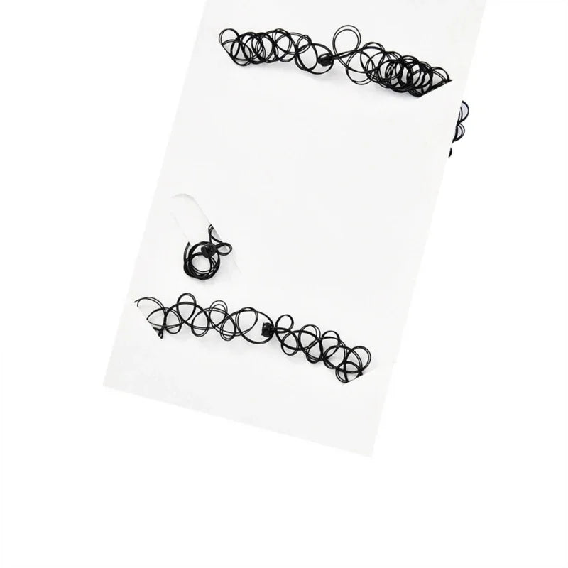 3-teiliges Tattoo-Armband-Ring-Halsketten-Set, 90er-Jahre-Accessoires, Damen, Teenager, Mädchen, Kinder, lebendiger Sommer-Stil,