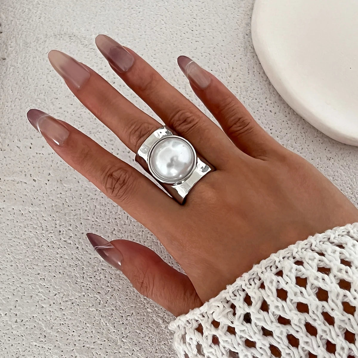 Ingemark Punk Übertrieben Unregelmäßige Metall Weit Offene Einstellbare Ringe für Frauen Imitation Perle Geometrische Finger Ring Männer Schmuck