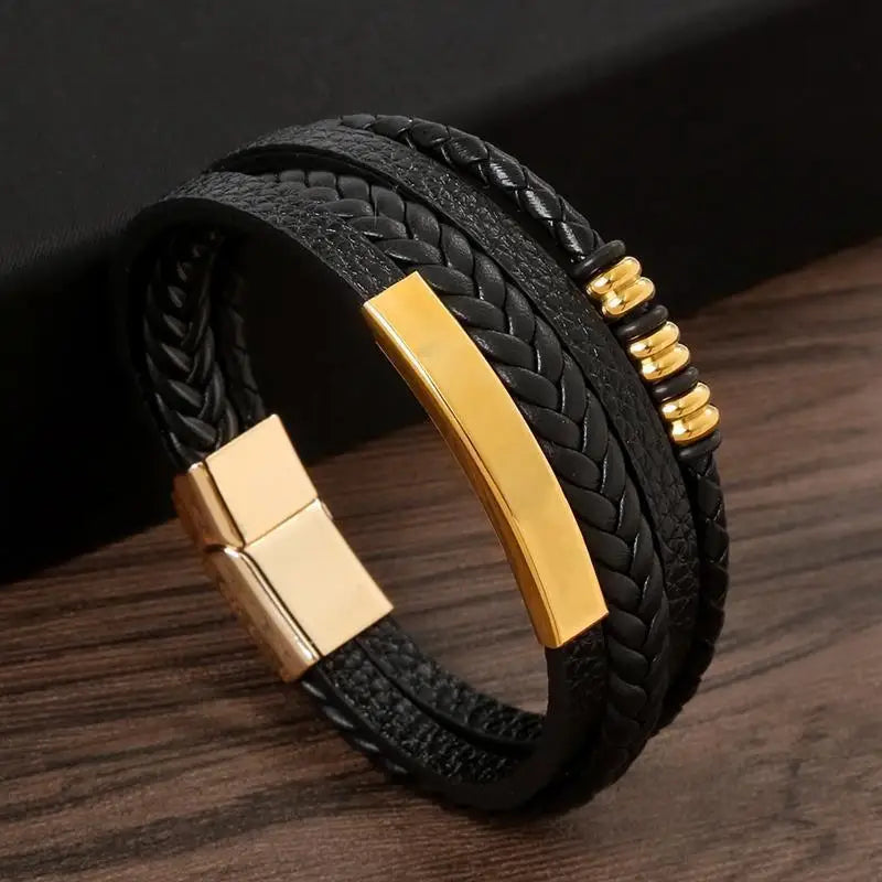 Punk Männer Leder armband mit Edelstahl Magnet verschluss geflochten mehr schicht ige Leder verpackung Armreifen Mann Schmuck Geschenk