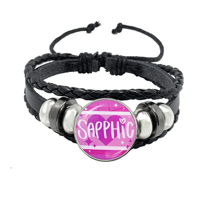 LGBT Schwarz Weave Leder Armband Bi Stolz Glas Cabochon Homosexuell Stolz Regenbogen Flagge Foto Armreif Schmuck Für Frauen Männer Liebhaber geschenk