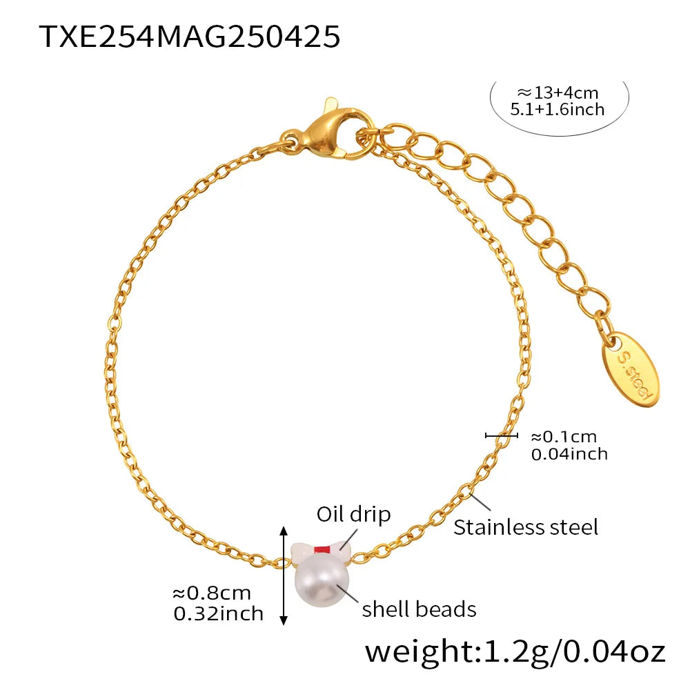 Liora Mode Emaille Bowknot Anhänger Simulierte Perle Halskette Armband Ring Ohrringe Für Mädchen Edelstahl Charme Schmuck Set