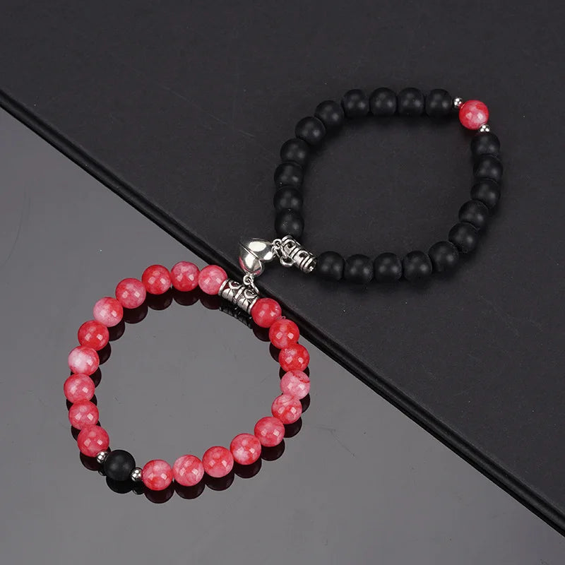 2 Teile/satz Perlen Paar Armbänder Naturstein Abstand Herz Magnet Armband Für Liebhaber Mode Liebhaber Schmuck Geschenk
