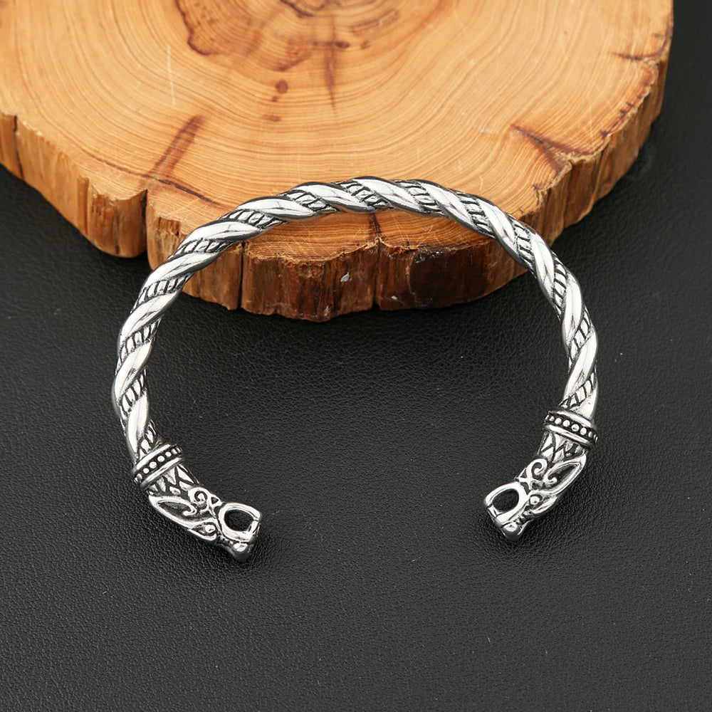 Vintage Gothic Edelstahl Nordic Viking Doppel Drachen Armband Für Männer Mode Öffnung Armband Manschette Armreifen Partei Schmuck
