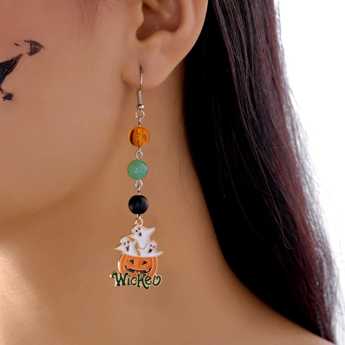 Halloween Niedliche Kürbis Geist Kristall Zirkon Baumeln Ohrringe für Frauen Lange Quaste Tropft Ohrring Halloween Party Schmuck