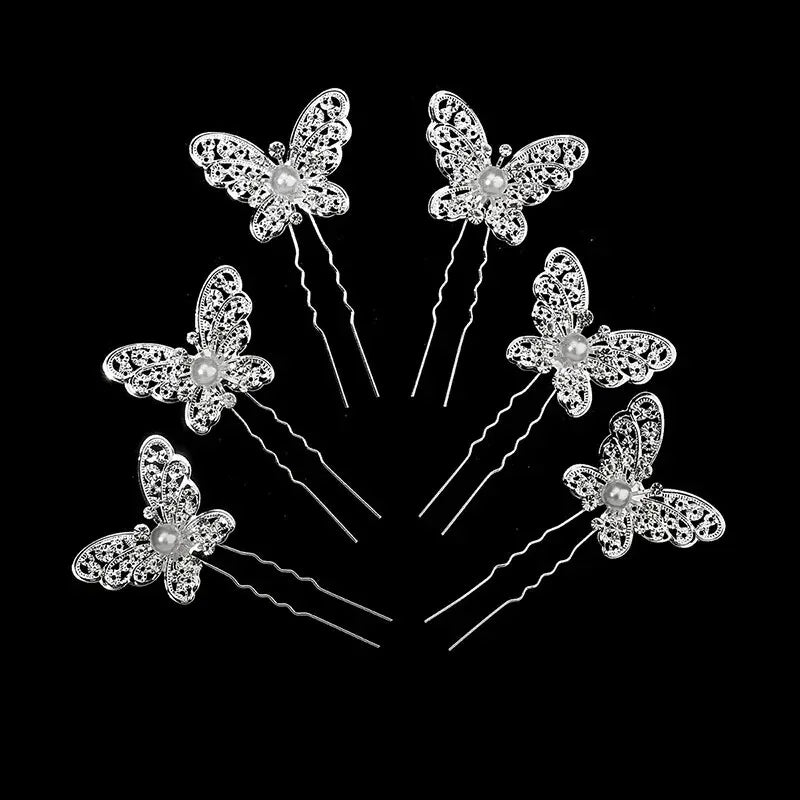 6PCS Beliebte handgemachte Hochzeit Haarnadeln Braut Kristall Perle Blume Haarspange Braut Haarschmuck Zubehör