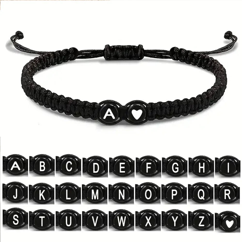 Trendiges schwarzes 26-Buchstaben-geflochtenes Armband, handgefertigt, verstellbares Seil, gewebtes Armband, Handgelenkschmuck, Accessoires, Paar-Geschenk