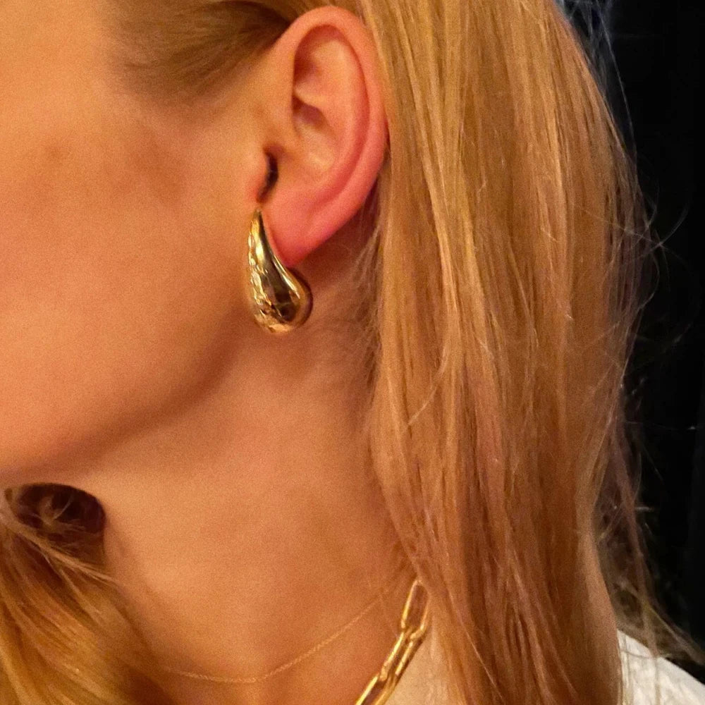 Extra großer Tropfenohrring, übergroße, klobige Creolen für Damen und Mädchen, leichte, hypoallergene, vergoldete große Ohrringe