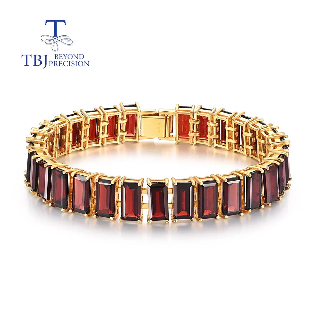 Großes breites Armband aus 925er-Sterlingsilber, natürlicher roter Granat-Edelstein, edler Schmuck für Frauen, Mutter, kostbares Geschenk