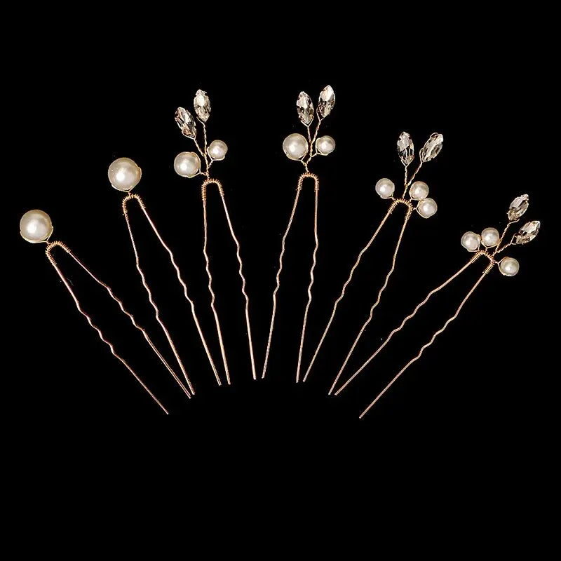 6PCS Beliebte handgemachte Hochzeit Haarnadeln Braut Kristall Perle Blume Haarspange Braut Haarschmuck Zubehör