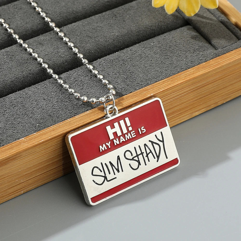 Coole „Hi My Name Is Slim Shady“-Halsketten mit quadratischem Anhänger für Männer und Jungen, personalisiertes Accessoire, Perlenkette, Schmuck, Geschenke für Freunde
