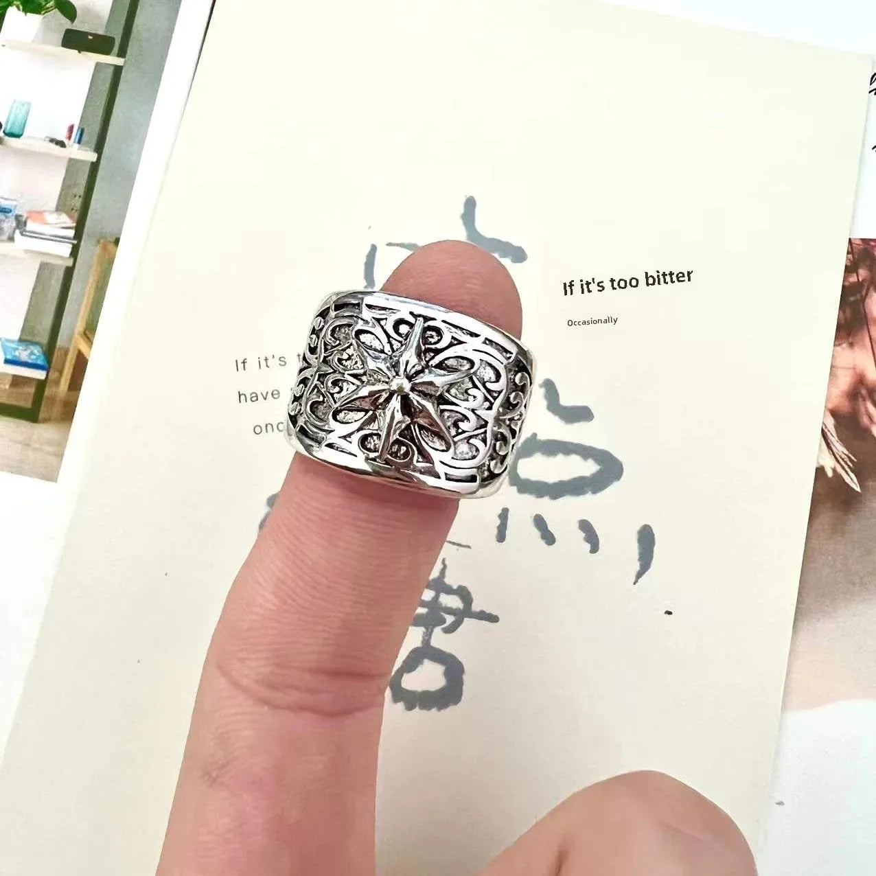 Neuer modischer einfacher Kreuz-geschnitzter Ring aus 925er-Sterlingsilber im europäischen Stil für Herren, einzigartiger Vintage-Texturring für Männer