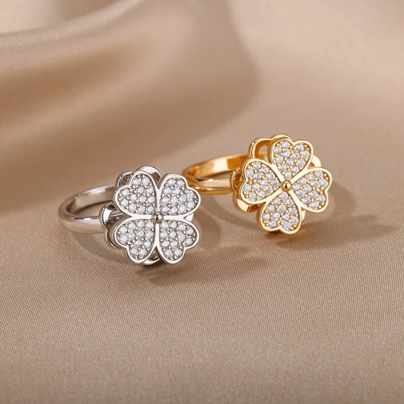 Spinner Zirkon Herz Vierblättriges Kleeblatt Ringe Für Frauen Edelstahl Anti Stress Angst Zappeln Ring Schmuck Weihnachten Geschenk