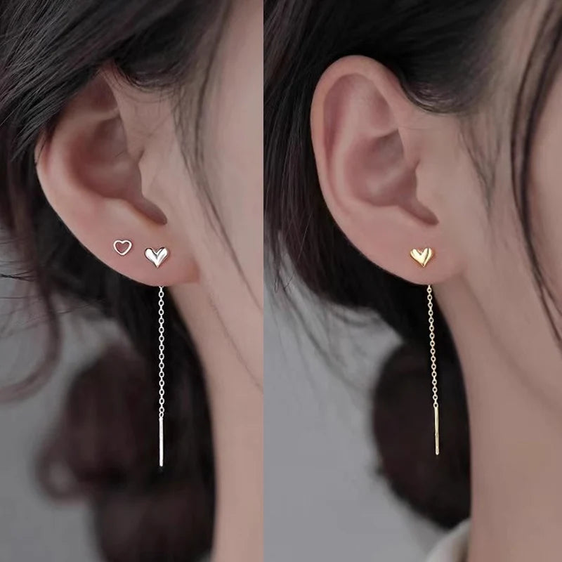 Edelstahl Herz Baumeln Ohrring Geometrische Herz Lange Quaste Kette Tropfen Ohrringe für Frauen Minimalismus Ohr Linie Kpop Schmuck