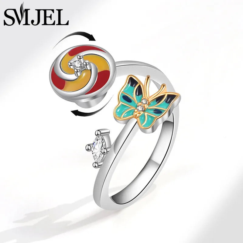 Neue Sonnenblume Angst Ring Fidget Spinner Ringe für Frauen Nette Schmetterling Kolibri Charms Finger Ring Anti Stress Drehen Geschenke