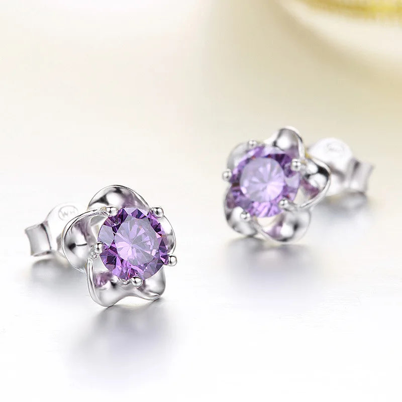 925 Sterling Silber Neue Frau Mode Schmuck Hohe Qualität Blau Rosa Weiß Lila Kristall Zirkon Heißer Verkauf Ohrringe H350
