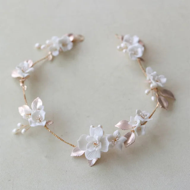 SLBRIDAL Handgemachte Luxus Strass Süßwasser Perlen Ceram Blume Braut Tiara Hochzeit Brautjungfern Krone Frauen Haar Schmuck