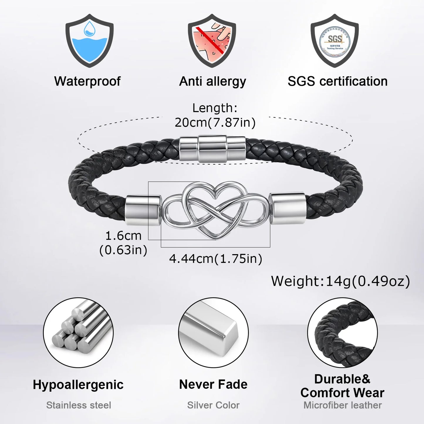Vnox Enternity Love Infinity Knot Charm-Armbänder für Männer, Geschenk für Papa und Ehemann, inspirierendes Vatertagsgeschenk, Armreif aus gewebtem Leder