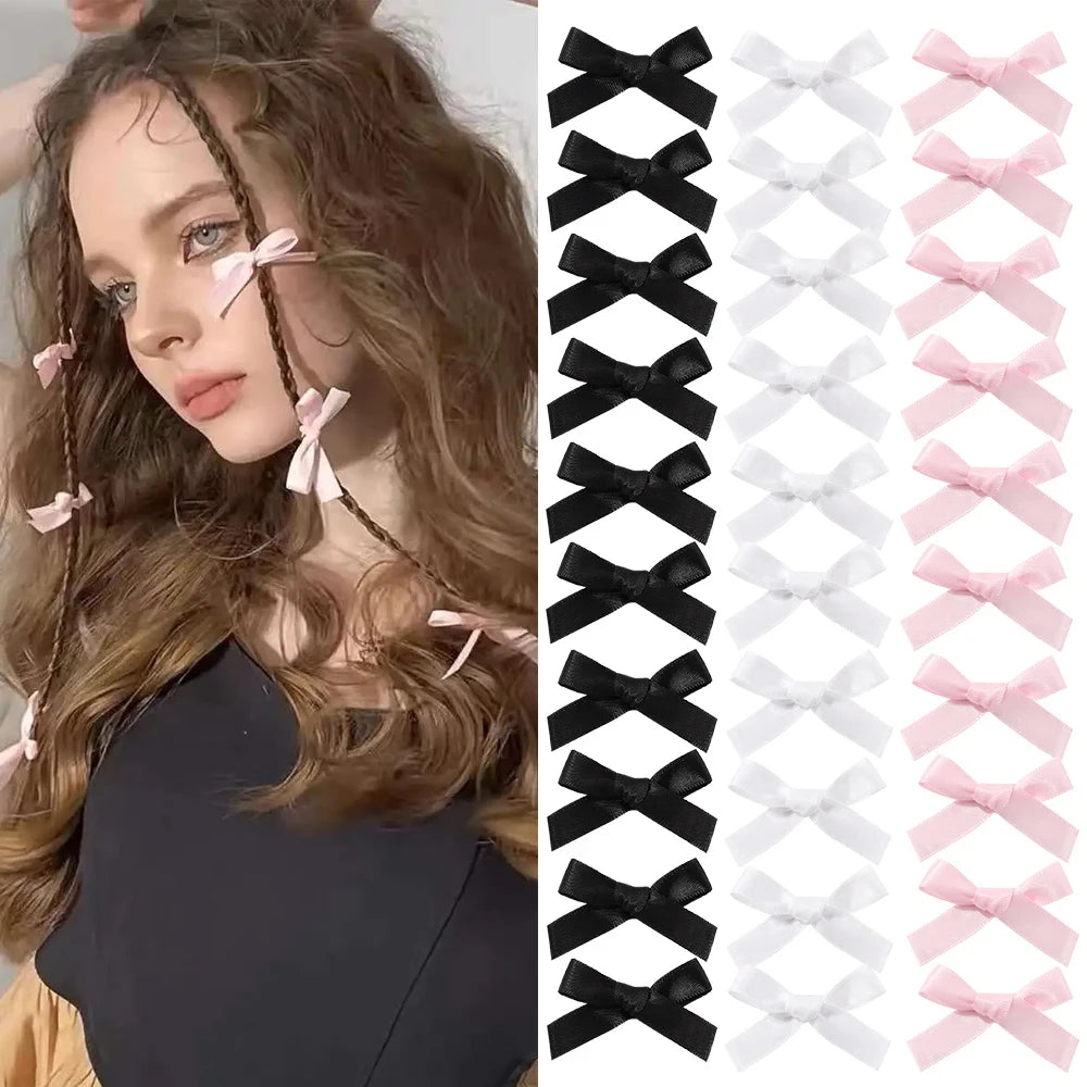 5/6/8/10Pcs Kinder Süße Einfarbig Mini Bowknot Mit Haar Clip Baby Mädchen Ballett Stil band Geflochtene Haar Zubehör Großhandel