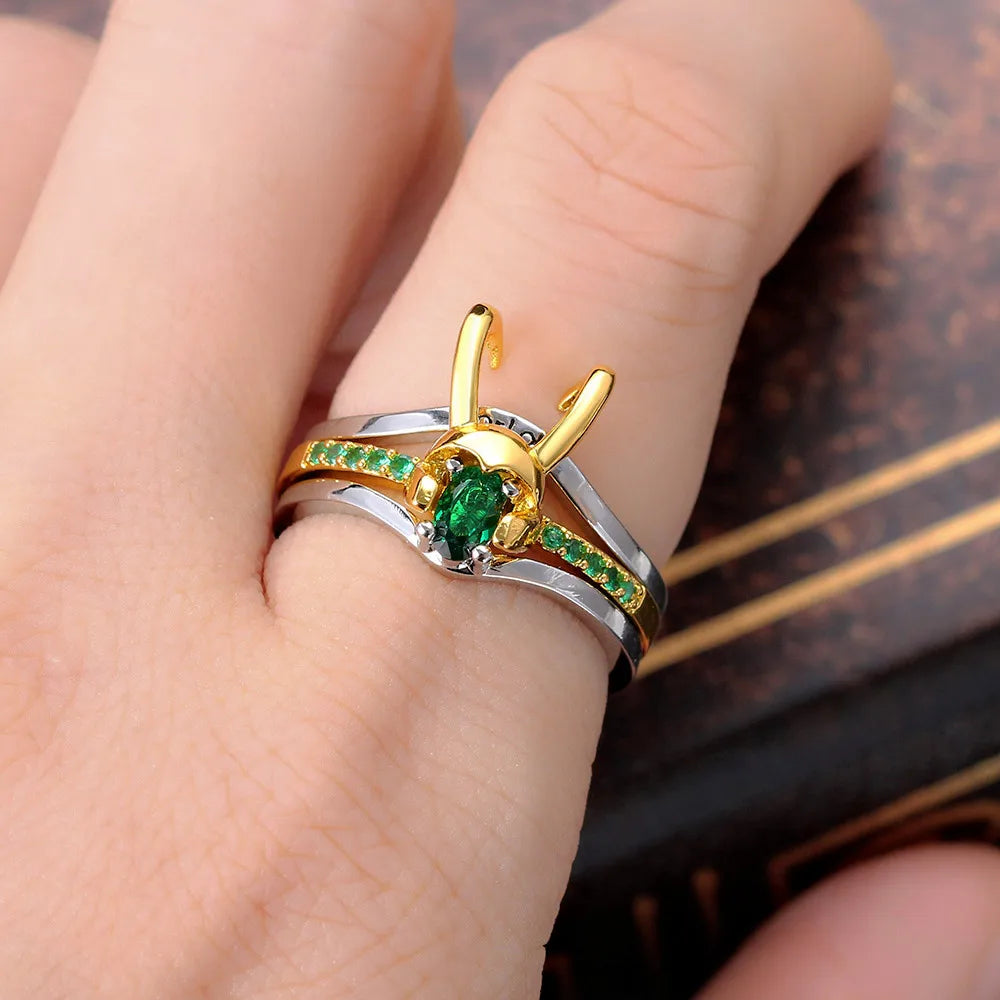 Loki Helm Schmuck Set Für Frauen Superheld Thor Loki Hörner Passenden Stud Ohrring Ring Set Cosplay Requisiten Mode Schmuck 2024