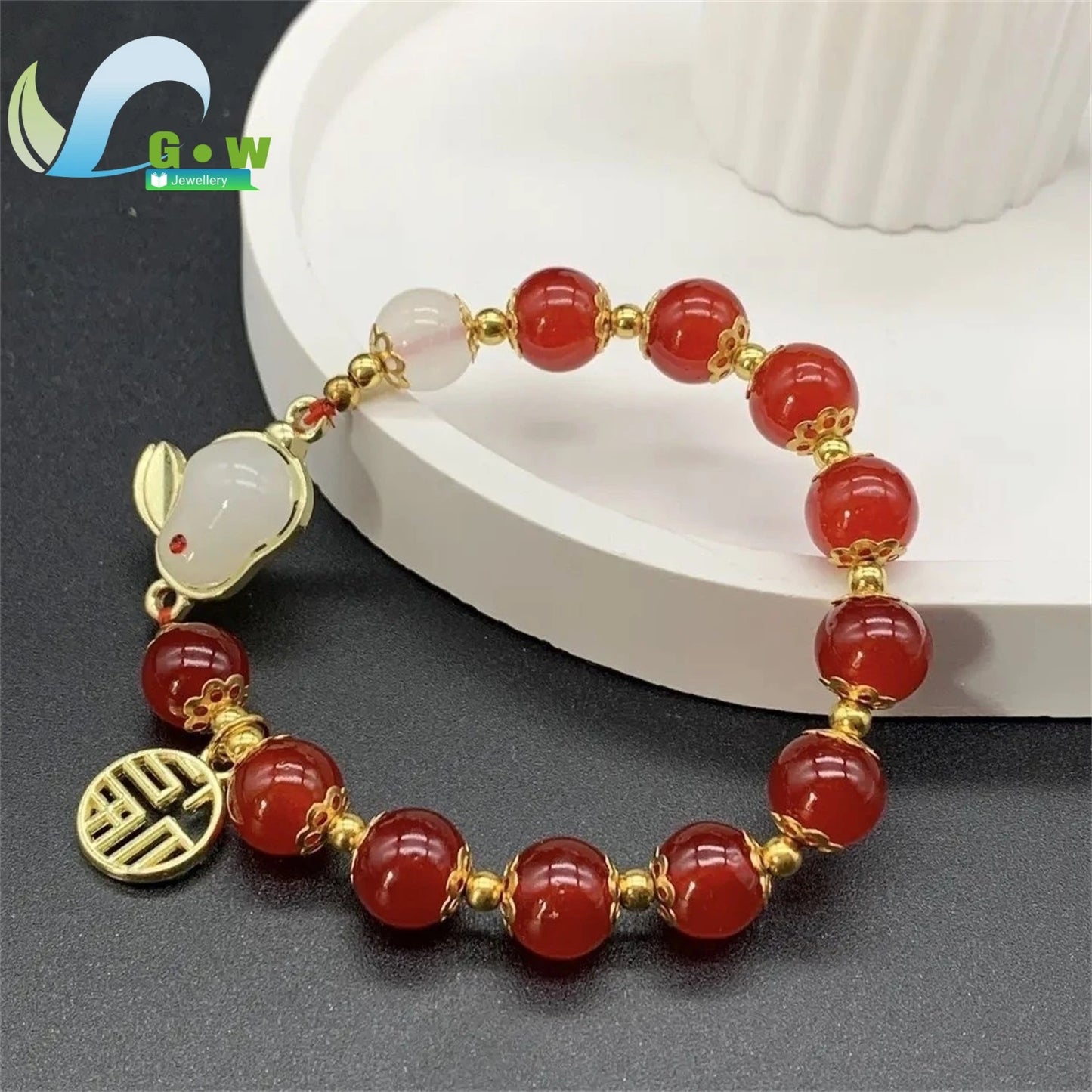 Segen Glückliches Paar Freundschaft Jade Kaninchen Armband Für Frauen Schmuck Dame Mama Geschenke Mode Naturstein Rot Runde 8mm Perle