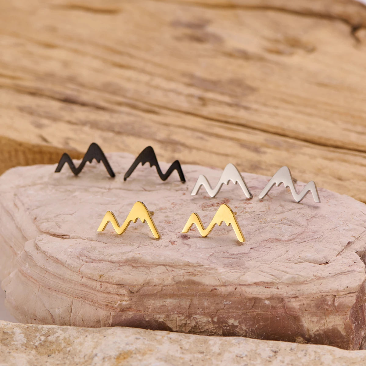 Lässige Mode Edelstahl Mountain Peak Ohrstecker für Frauen Mädchen Klassische Geographie Ohr Piercing Schmuck Wanderer Geschenke