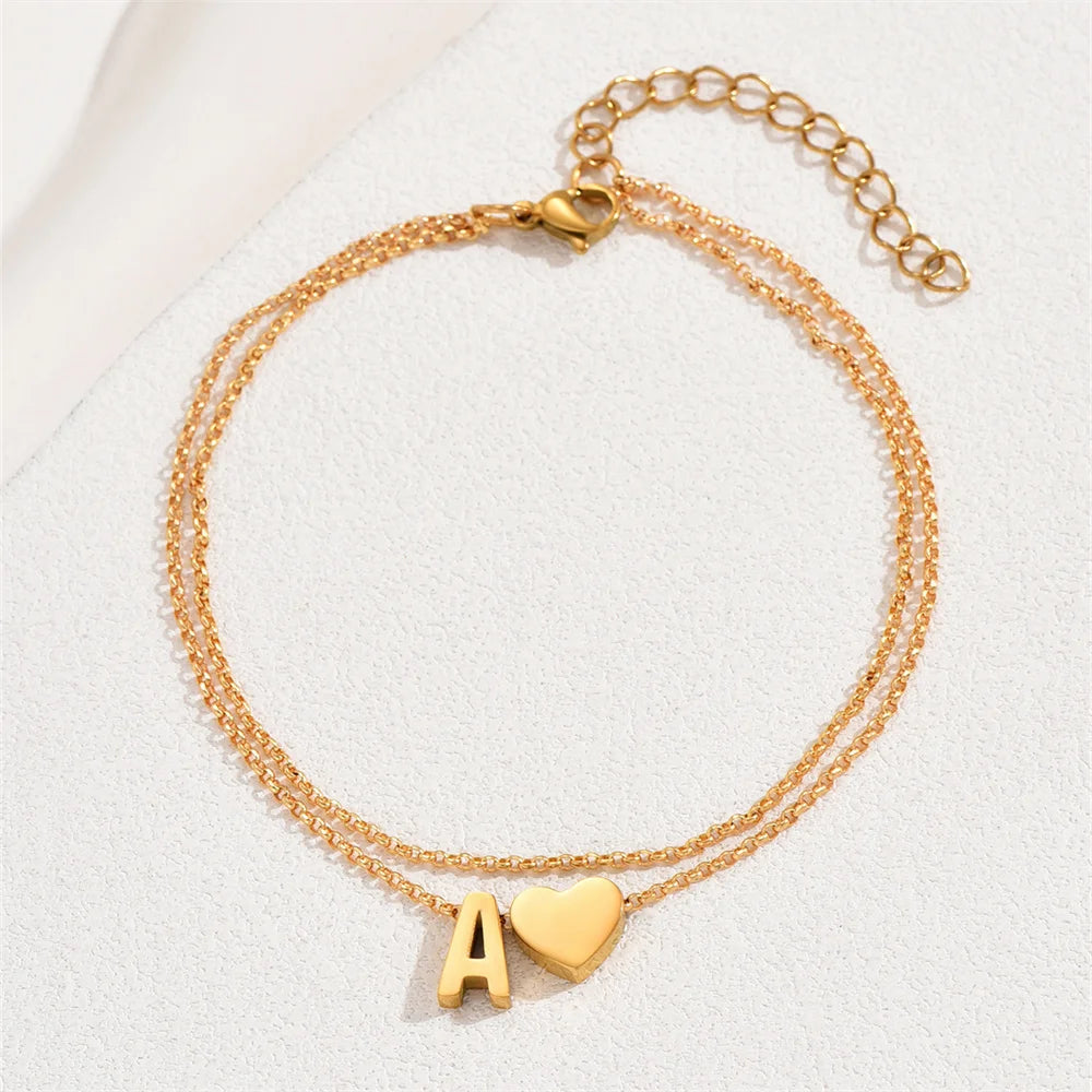 Boho 26 Buchstaben A-Z Edelstahl kette Fußkettchen für Frauen einfache Herz Knöchel Armband Fußkettchen Strand Schmuck Sommer Accessoires