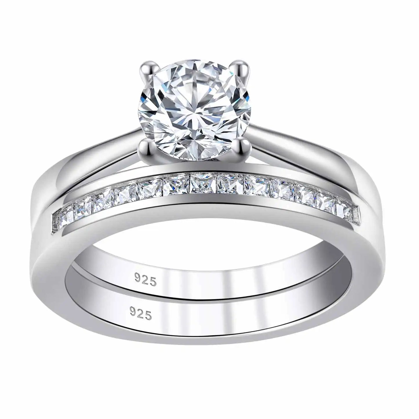 Newshe Verlobungsring aus 925er Silber, Ehering, Weiß-Gelb-Gold, Schmuck, luxuriöser Solitär-Ring mit rundem Kubikzircon und Diamanten