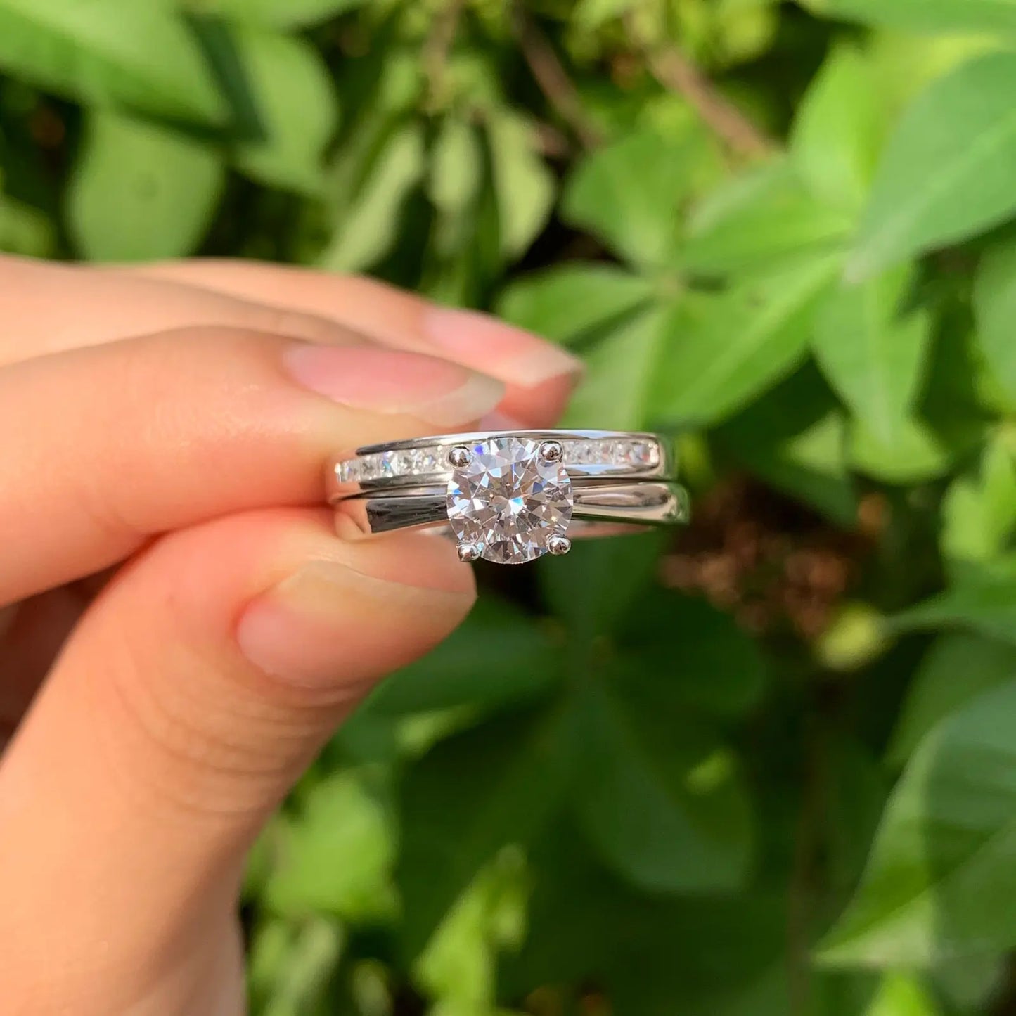 Newshe Verlobungsring aus 925er Silber, Ehering, Weiß-Gelb-Gold, Schmuck, luxuriöser Solitär-Ring mit rundem Kubikzircon und Diamanten