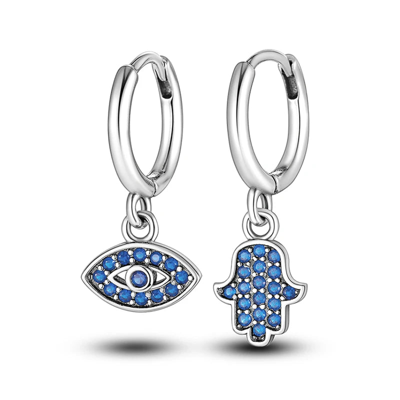 Heißer Verkauf Mode 925 Silber Farbe Ohrringe Blau Zirkon Sterne Mond Unregelmäßigkeit Ohrringe Für Frau Feine Geburtstag Schmuck Geschenke