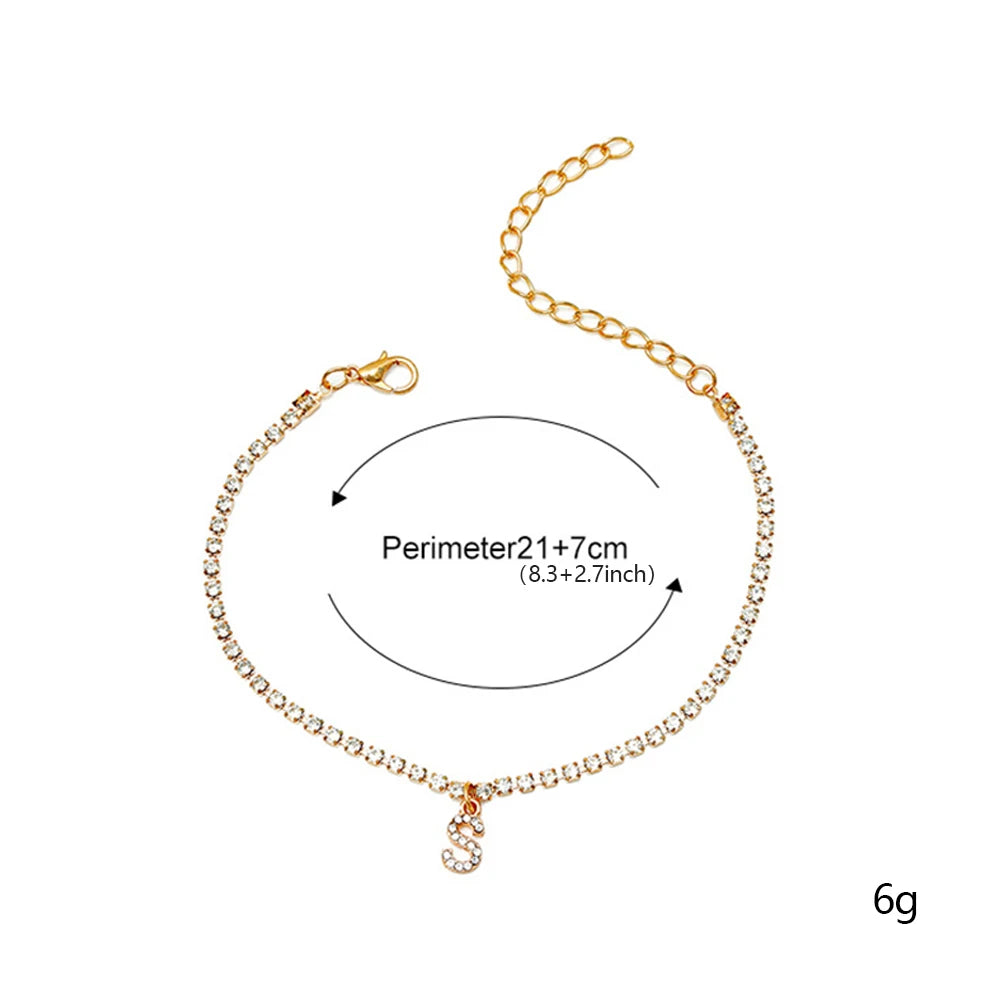 Mode Kreative Initial Buchstaben Alphabet Anhänger Strass Glänzenden Strand Fußkettchen Kette Fuß Schmuck Knöchel Armbänder für Frauen Boho