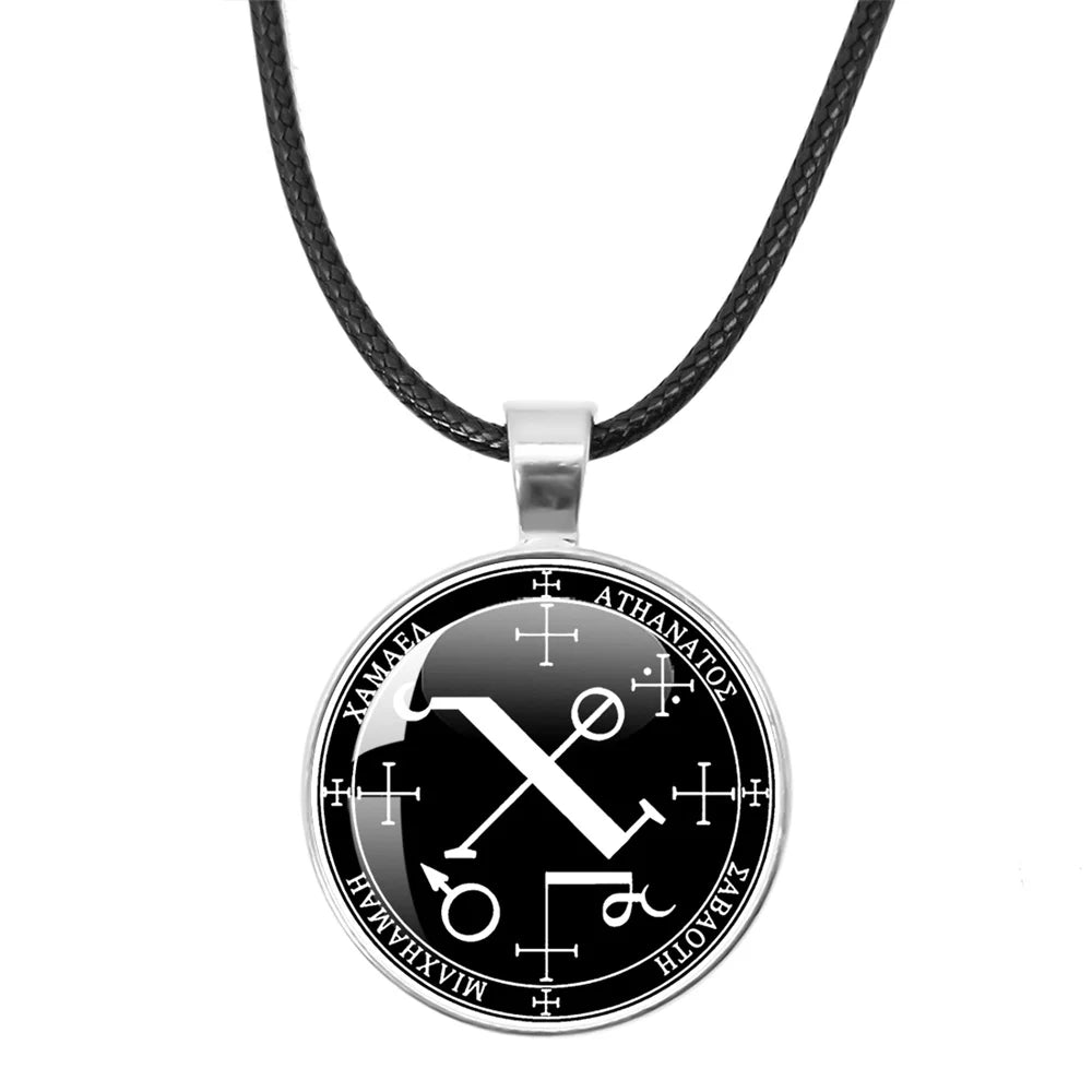 Siegel der sieben Erzengel Medaille Leder Seil Halskette Michael Raziel Uriel Gabriel Anhänger Rune Halskette Schutz Amulett Geschenke