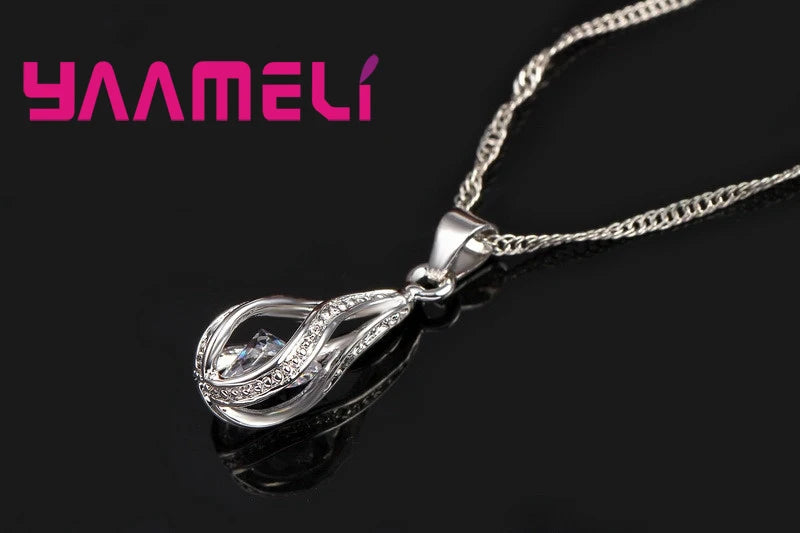 Heißwasser tropfen cz 925 Sterling Silber Schmuck Set für Frauen Anhänger Halskette Creolen Hochzeits feier Ceremey Anel