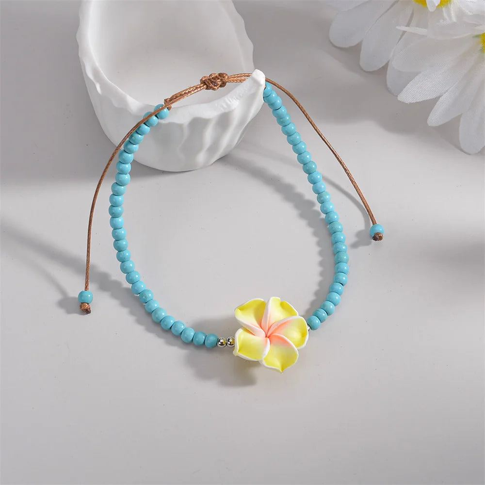 Boho Kirsche Blume Fußkettchen für Frauen Perlen Seil Ketten verstellbare Knöchel Armband Strand Schmuck Sommerferien Zubehör